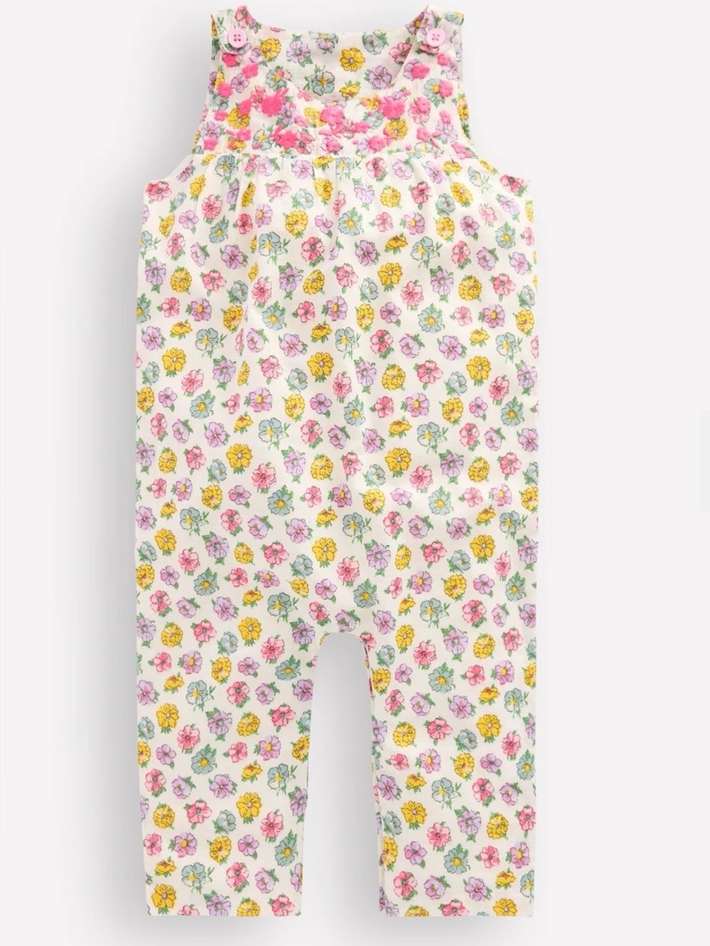 Boden White Baby Overalls with Pink & Yellow Floral Print